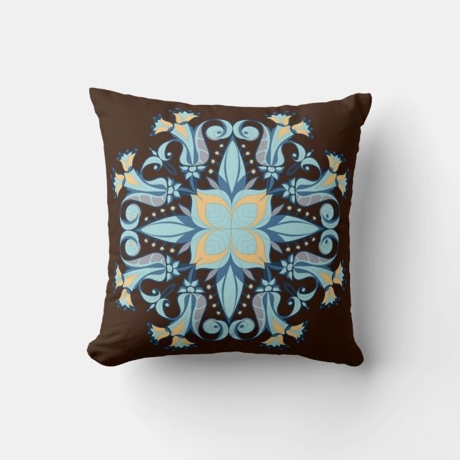 Mandala Bloom Kussen in Chocoladebruin (Voorkant)