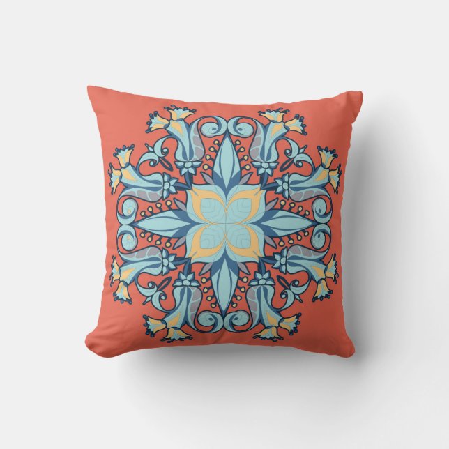 Mandala Bloom Pillow in Coral Red Kussen (Voorkant)