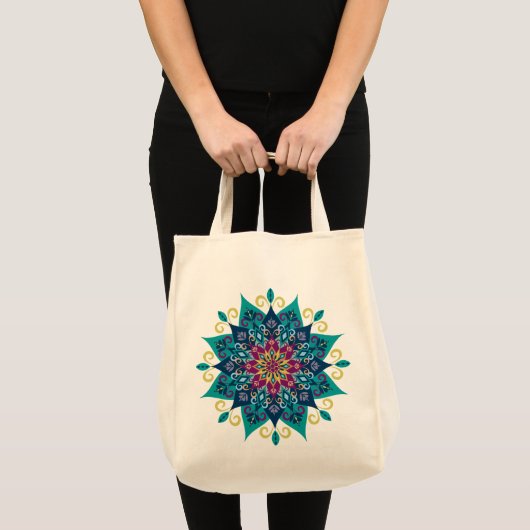 Mandala Bloom-Turquoise & Indigo Blue Tote Bag (Voorkant (product))