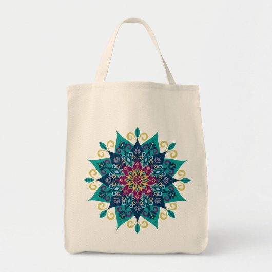 Mandala Bloom-Turquoise & Indigo Blue Tote Bag (Voorkant)