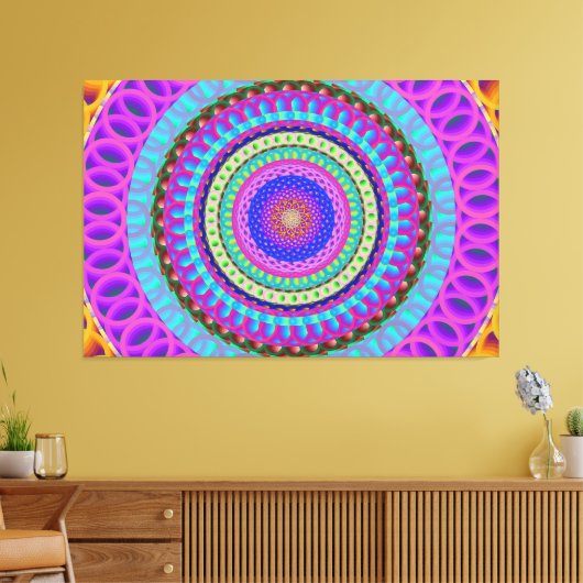 Mandala Blue Circles Stretched Canvas Afdrukken (Insitu (Woonkamer))