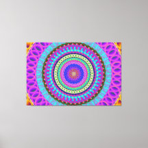 Mandala Blue Circles Stretched Canvas Afdrukken