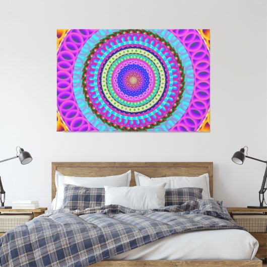 Mandala Blue Circles Stretched Canvas Afdrukken (Insitu (Slaapkamer))
