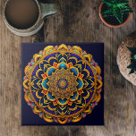 Mandala Blue Colorful Illustratie Tegeltje<br><div class="desc">Het mandala is een geometrisch patroon dat vaak rond van vorm is,  hoewel het ook vierkant kan zijn. Met het herhalen van patronen en symmetrische vormen die van een centraal punt uitstralen,  creëer het een visueel verbluffende en evenwichtige samenstelling.</div>