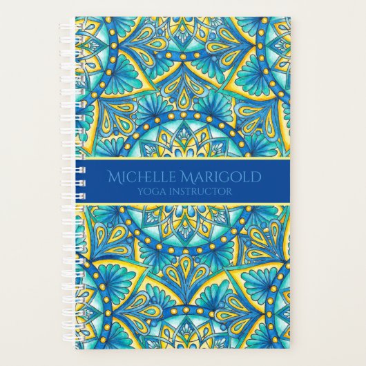 Mandala Blue Floral Turquoise Pattern Yoga Planner (Voorkant)