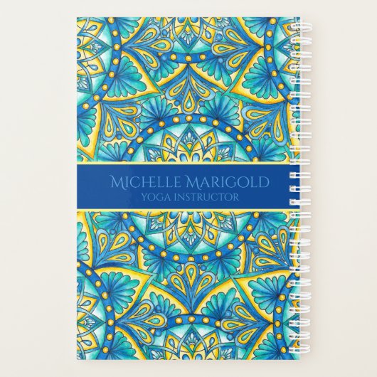 Mandala Blue Floral Turquoise Pattern Yoga Planner (Achterkant)