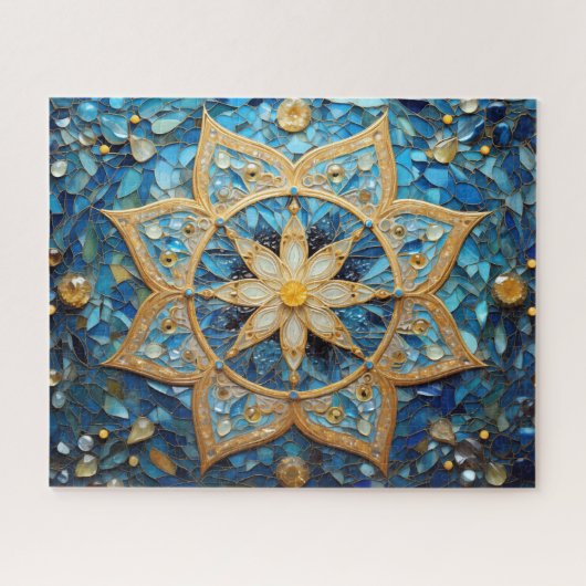 Mandala Blue Gold Legpuzzel (Horizontaal)