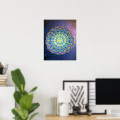 Mandala Blue Paars Golden Flower Galaxy Poster (Thuiskantoor)