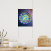 Mandala Blue Paars Golden Flower Galaxy Poster (Keuken)