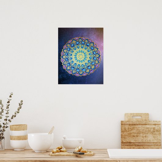 Mandala Blue Paars Golden Flower Galaxy Poster (Keuken)