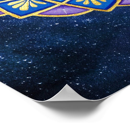 Mandala Blue Paars Golden Flower Galaxy Poster (Hoek)