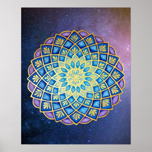Mandala Blue Paars Golden Flower Galaxy Poster (Voorkant)