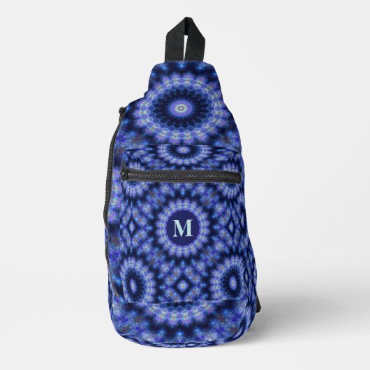 Mandala Blue Paarse Pattern Monogram Sling Bag (Voorkant)