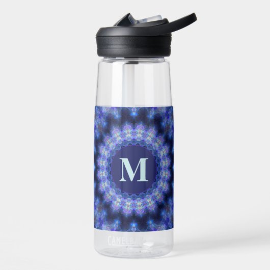 Mandala Blue Paarse Pattern Monogram Waterfles (Links)
