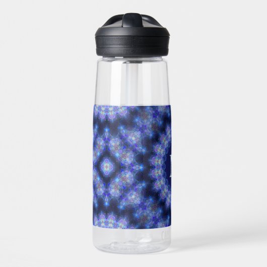 Mandala Blue Paarse Pattern Monogram Waterfles (Voorkant)