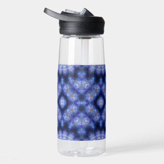 Mandala Blue Paarse Pattern Monogram Waterfles (Rechts)