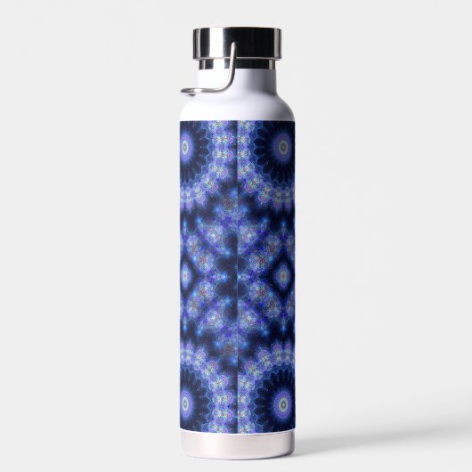 Mandala Blue Paarse Pattern Monogram Waterfles (Rechts)
