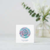 Mandala Blue Pink Spiritueel Yoga Visitekaartje (Staand voorkant)