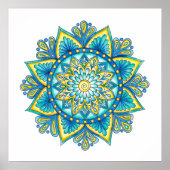 Mandala Blue Turquoise Yellow Waterverf Poster (Voorkant)