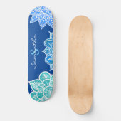 Mandala Blue White Turquoise Monogram Persoonlijk Skateboard (Voorkant)