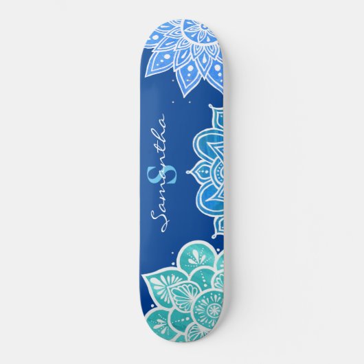 Mandala Blue White Turquoise Monogram Persoonlijk Skateboard (Voorkant)