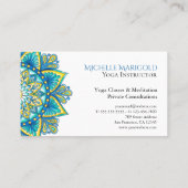 Mandala Blue Yellow Floral Yoga Instructor Visitekaartje (Achterkant)