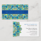 Mandala Blue Yellow Floral Yoga Instructor Visitekaartje (Voorkant / Achterkant)