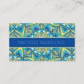 Mandala Blue Yellow Floral Yoga Instructor Visitekaartje (Voorkant)