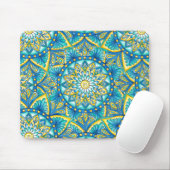Mandala Blue Yellow Turquoise Pattern Muismat (Met muis)
