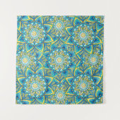 Mandala Blue Yellow Turquoise Pattern Wandkleed (Voorkant (horizontaal))