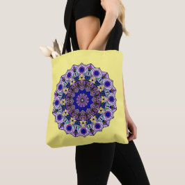 Mandala Blueberry 12 Blue Violet on Yellow - Tote Bag