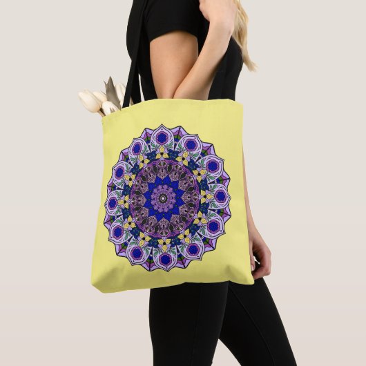 Mandala Blueberry 12 Blue Violet on Yellow - Tote Bag (Dichtbij)