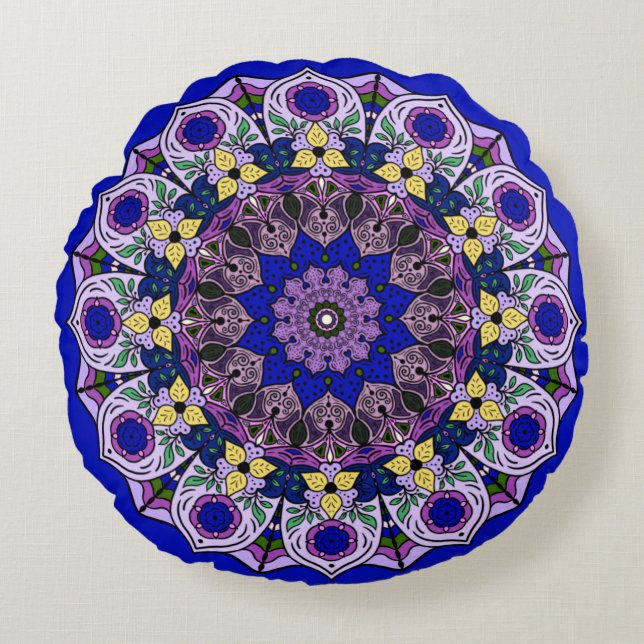 Mandala Blueberry Blue Violet Rond Kussen (Voorkant)