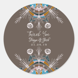 Mandala Boheem Kleurrijke Trouw Dank Je Wel Bruin Ronde Sticker