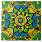 Mandala Bohemian geel, groen, blauw Tegeltje (Voorkant)