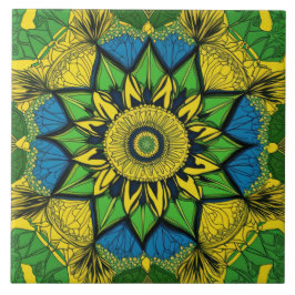 Mandala Bohemian geel, groen, blauw Tegeltje