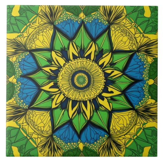 Mandala Bohemian geel, groen, blauw Tegeltje (Voorkant)