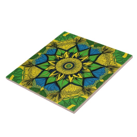 Mandala Bohemian geel, groen, blauw Tegeltje (Zijkant)