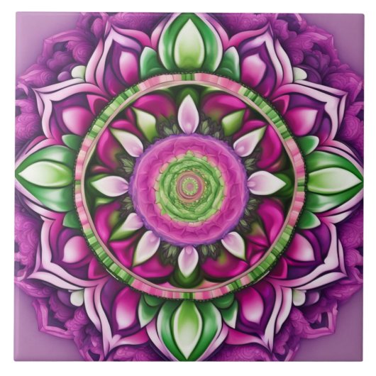 Mandala Bohemian Paarse, Roze, Groen Tegeltje (Voorkant)