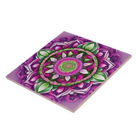 Mandala Bohemian Paarse, Roze, Groen Tegeltje (Zijkant)
