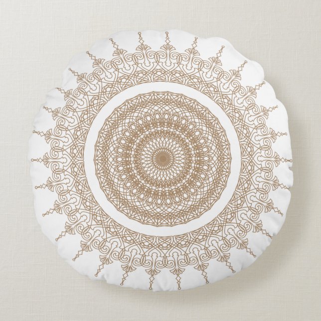 Mandala Bohemian White Boho Rond Kussen (Voorkant)