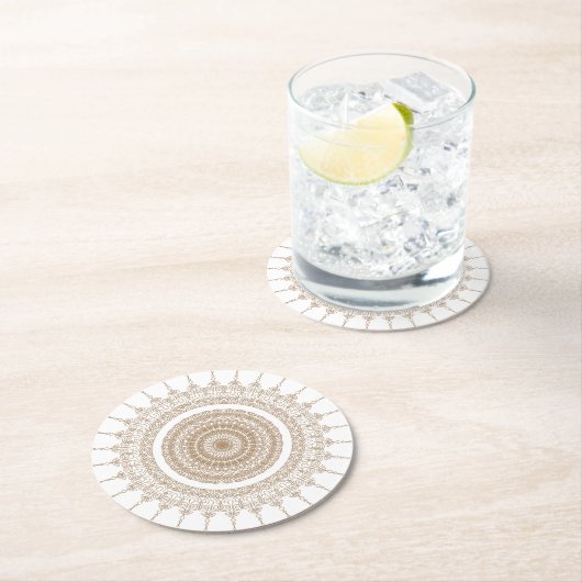 Mandala Bohemian White Boho Ronde Kartonnen Onderzetter (Insitu)