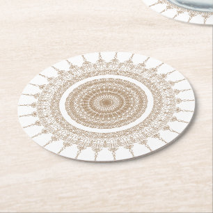 Mandala Bohemian White Boho Ronde Kartonnen Onderzetter