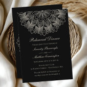 Mandala Boho Black Indian Wedding Rehearsal Dinner Kaart
