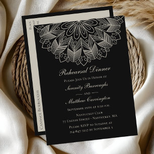 Mandala Boho Black Indian Wedding repetitie diner Uitnodiging Briefkaart