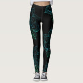 Mandala Boho Blauwgroen en Black Yoga Leggings (Voorkant)