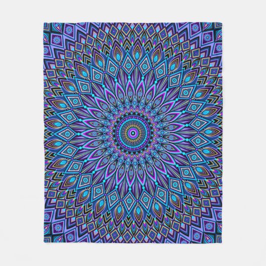 Mandala Boho Blue Blauwgroen Paars Peacock Colorfu Fleece Deken (Voorkant)