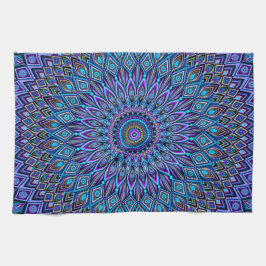 Mandala Boho Blue Blauwgroen Paars Peacock Colorfu Theedoek