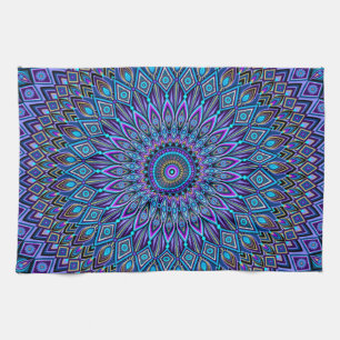 Mandala Boho Blue Blauwgroen Paars Peacock Colorfu Theedoek