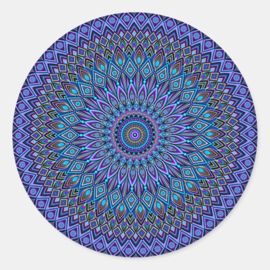 Mandala Boho Blue Blauwgroen Paars Peacock Gold Bl Ronde Sticker (Voorkant)
